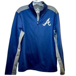Atlanta Braves Men's Medium Quarter Zip Pullover Top Navy Blue Fanatics A Logo
